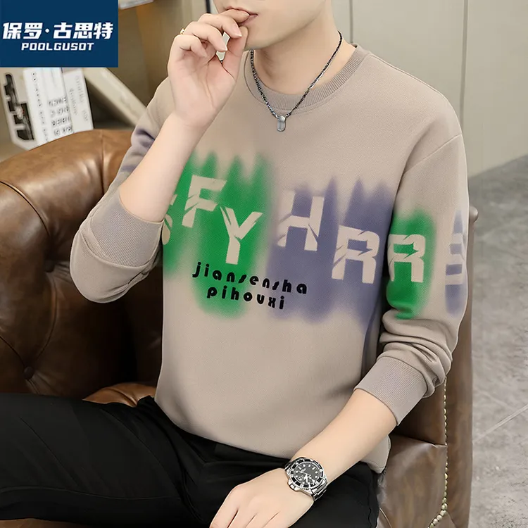 保罗·古思特男士秋季新款潮流圆领长袖卫衣青年时尚百搭套头时尚