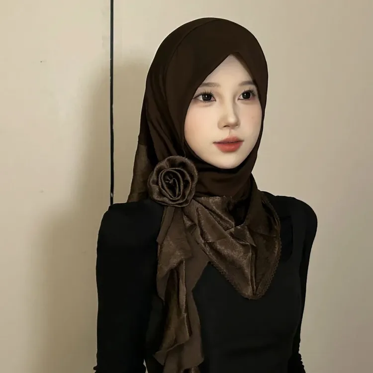 复古风迪拜绉玫瑰套头（玫瑰流苏胸针 珍珠针）