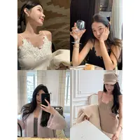 施薇靓9/22 奢暖羊绒 100羊绒拼接蕾丝针织吊带打底内搭背心上衣