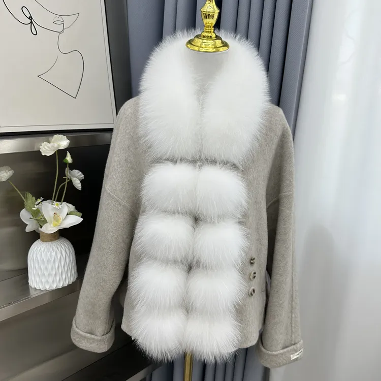 100%真狐狸冬季保暖时装走秀长款时尚洋气高级皮草围巾秋冬【8球】