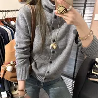 【思含】秋季新款时尚高领开衫系扣毛衣