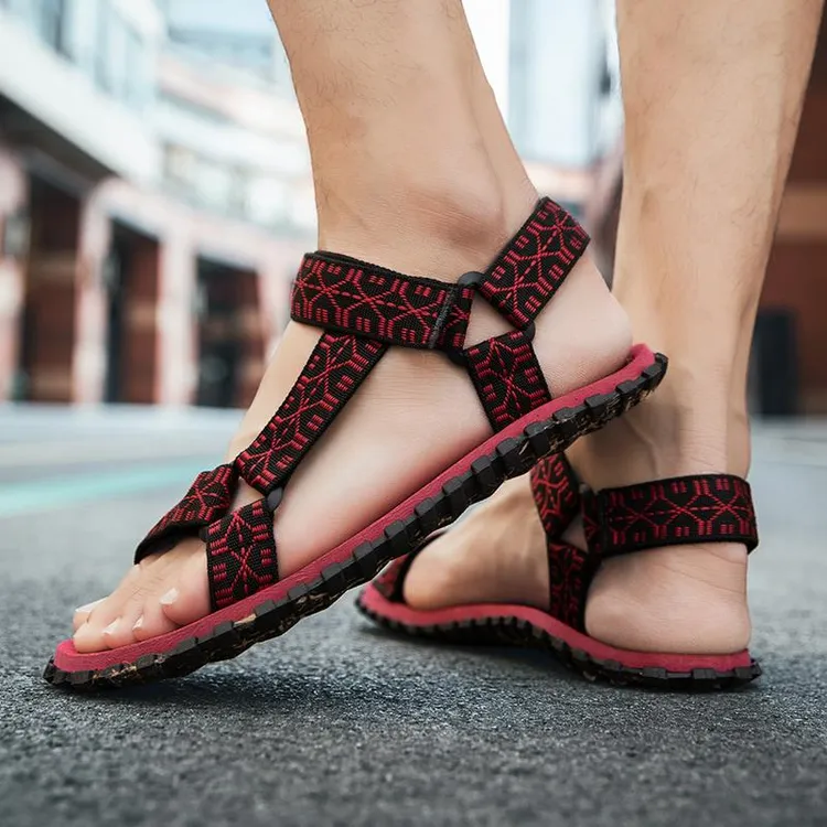 外贸原单泰国凉鞋男式运动休闲布带透气磨术贴防滑防臭露趾沙滩鞋