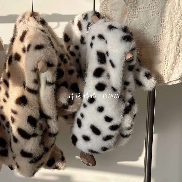 锦语棉棉秋冬加绒加厚连帽豹纹毛毛马甲儿童加厚背心外穿坎肩