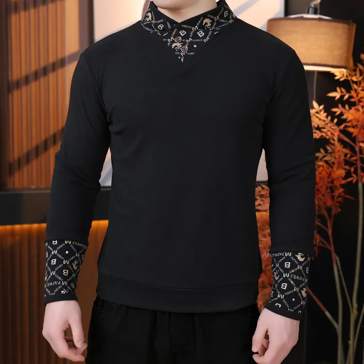 冬季男士提花百搭气质围巾领德绒保暖长袖厚款打底衫休闲卫衣男潮