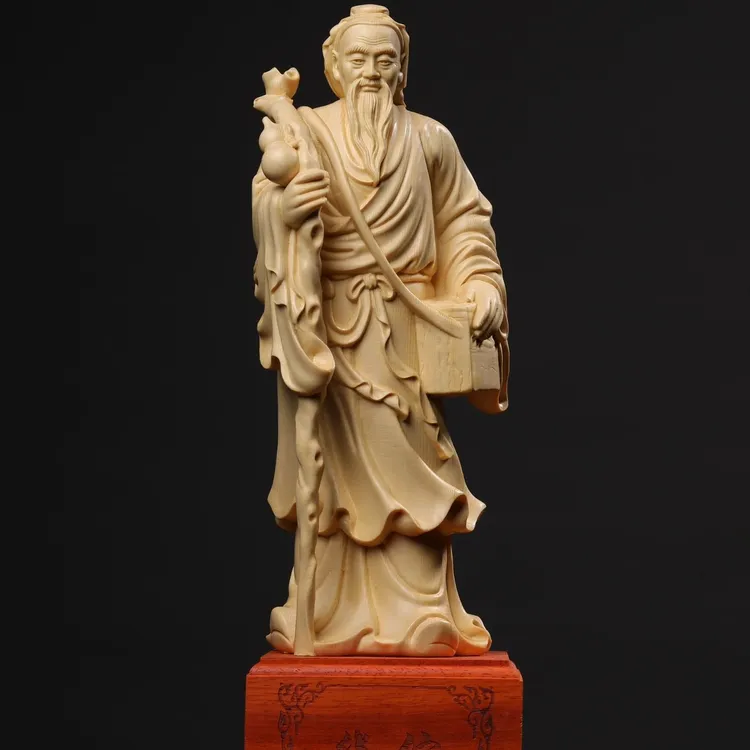 桧木木雕药王华佗神像摆件实木雕刻居家客厅电视柜装饰品名医人物