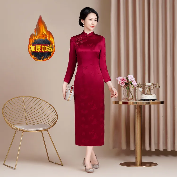 【加绒加厚】2025秋冬改良旗袍三醋酸提花喜婆婆妈妈婚宴礼服修身M