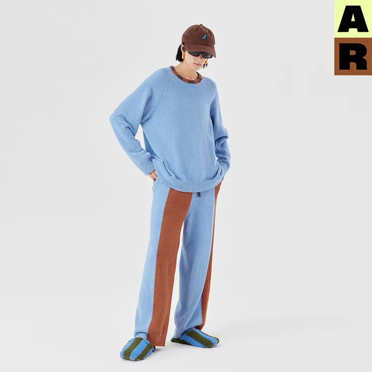 AR原创r线拼色半边绒套装家居服可外穿长袖保暖绒显瘦秋冬基础线