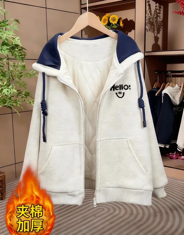 女童夹棉加厚外套2025秋冬款元气少女洋气时尚连帽上衣高品质棉服