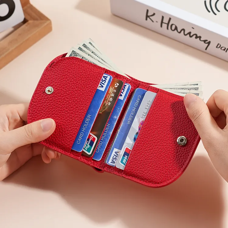 钱包女士短款小巧超薄折叠真皮钱夹卡包学生精致迷你高级感软皮夹