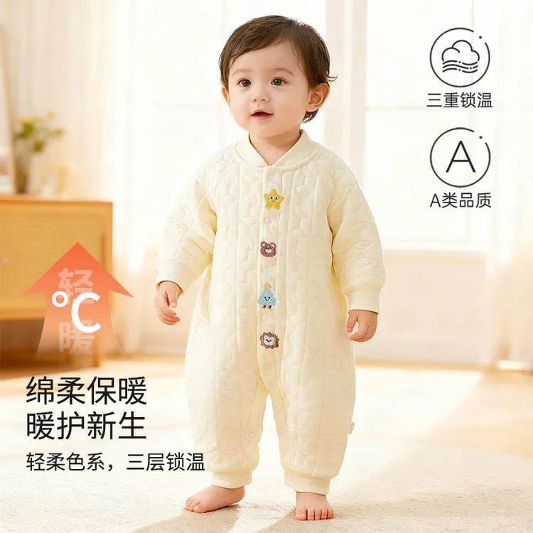 秋冬夹棉婴儿连体衣薄棉婴幼儿保暖哈衣0-12月宝宝爬服新生儿衣服商品图