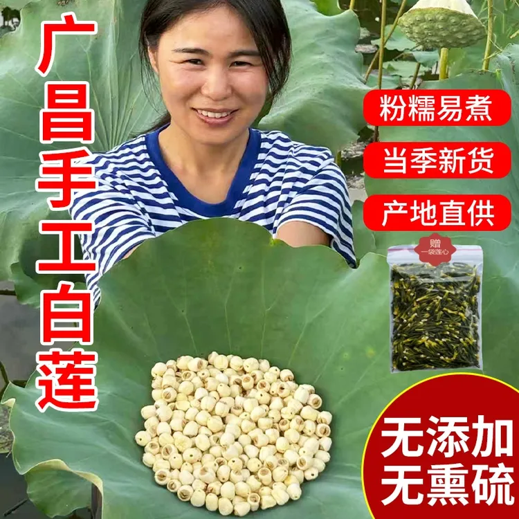 【精选特级手工白莲500g】广昌白莲干货特大去芯手工莲子25年新货