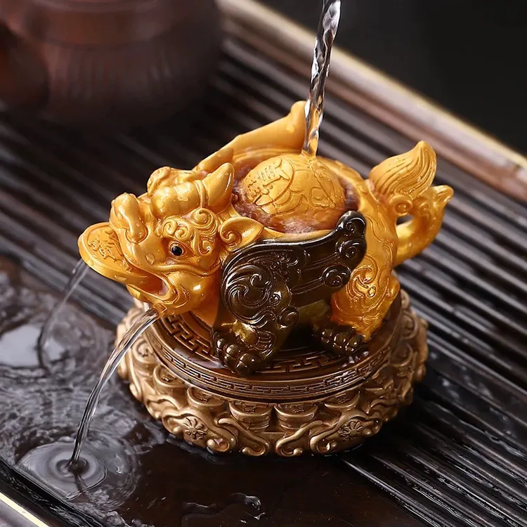 时来运转高温变色喷水貔貅茶宠摆件茶从宠趣玩功夫茶具配件礼盒装
