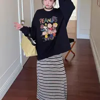 9739#大码加厚加绒卫衣秋冬圆领卡通印花慵懒风卫衣（无运险）