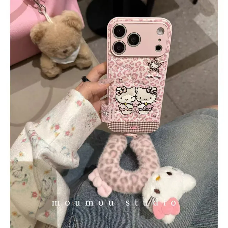 甜酷粉色豹纹星星猫咪腕带适用iPhone17promax苹果16手机壳15新款