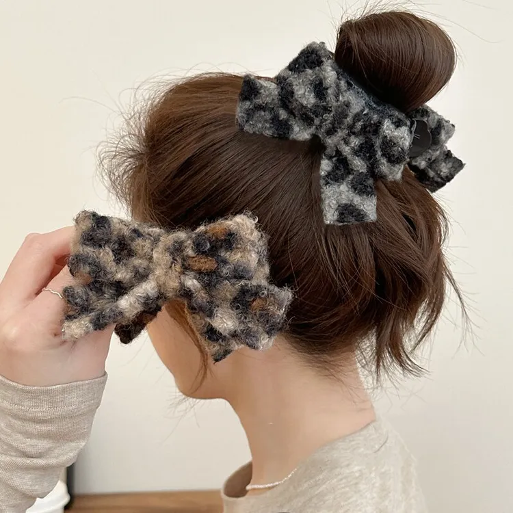 蝴蝶结抓夹女秋冬针织毛线发夹后脑勺夹子头饰丸子头盘发神器发卡