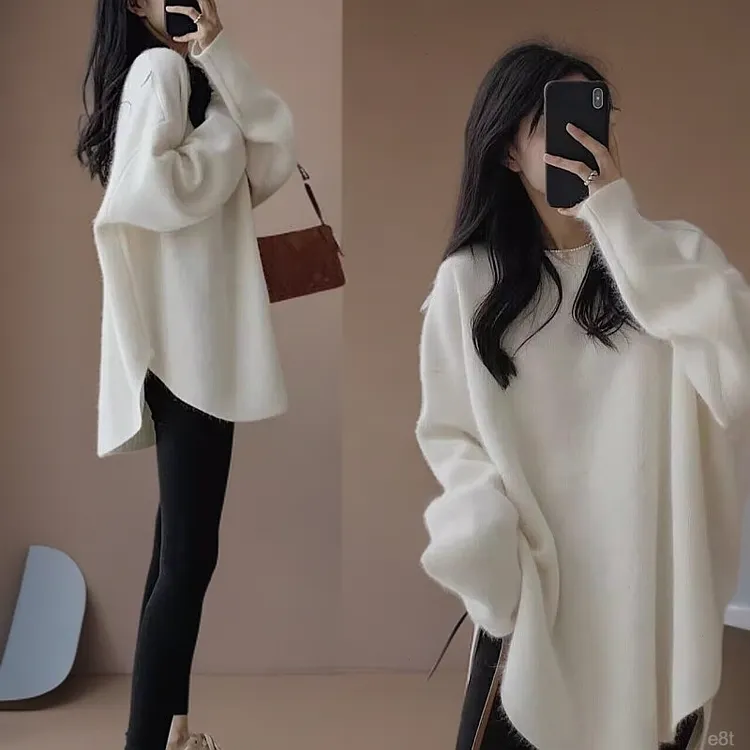 慵懒风中长款毛衣女春秋洋气针织打底衫2025新款宽松长袖加厚上衣