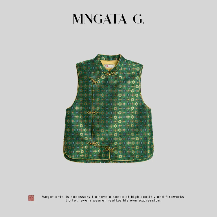 MNGATA G.宫小妍【上久楷·蝶纹金宝地】桑蚕丝中式国风马甲5031645