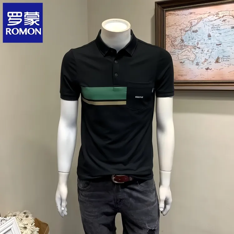 罗蒙新款欧洲站夏季男士短袖polo衫潮牌潮流翻领t恤休闲百搭上衣T