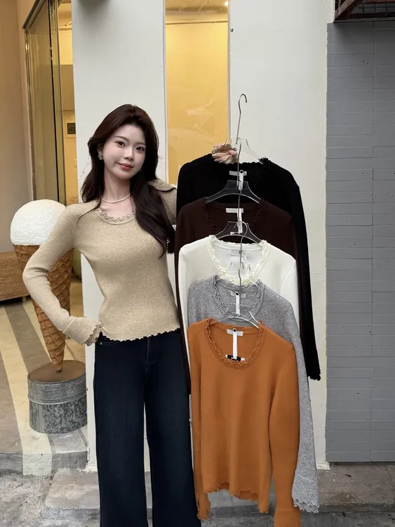 【内搭天菜】多色简约双层木耳边长袖打底衫女秋冬百搭显瘦内搭T恤