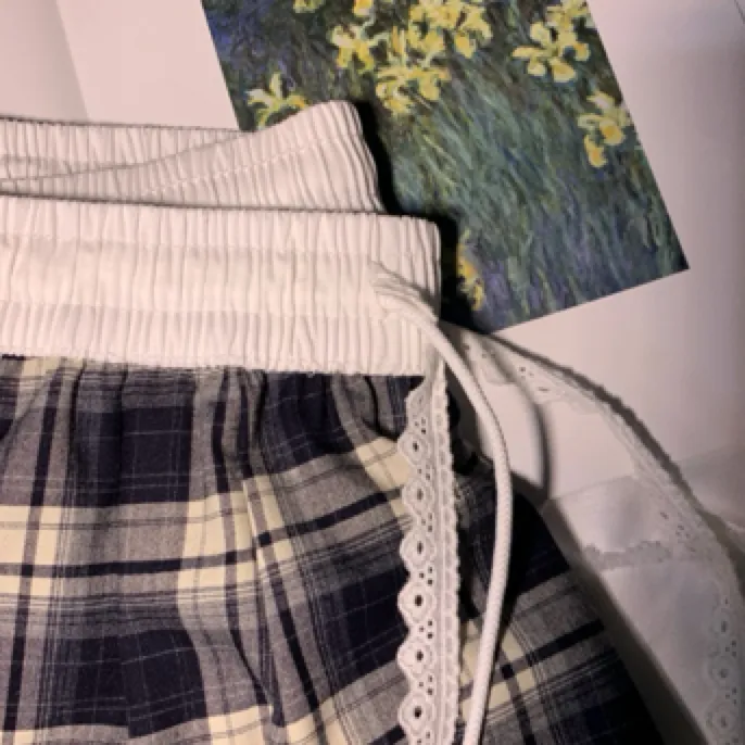 格子拼接夏日休闲裤