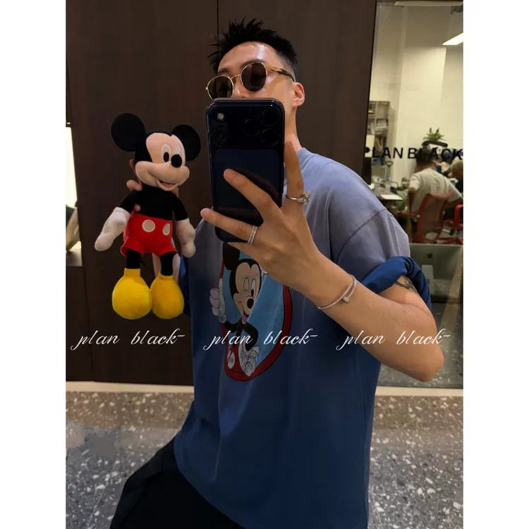 PLANBLACK发财【渐染.Mickey/T恤】今天是米奇!雾霾蓝渐变染8766