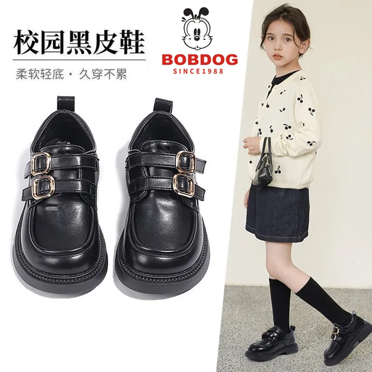 巴布豆女童鞋子儿童公主小皮鞋2025春秋款女孩黑色乐福配礼服单鞋