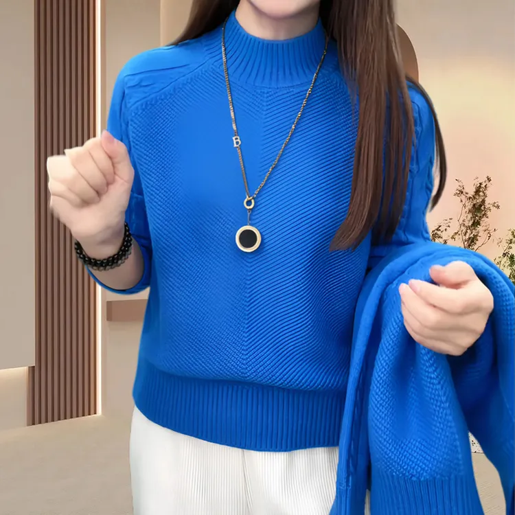 纯色麻花半高领长袖打底针织衫女秋冬2025新款减龄休闲百搭上衣