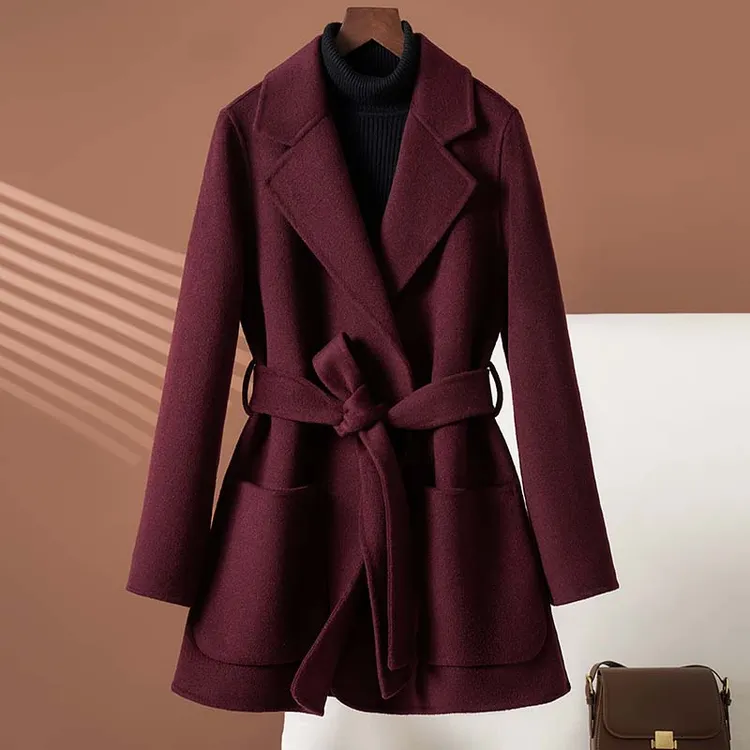 拉菲红双面羊绒大衣女中长款2025新款秋冬小个子显瘦羊毛妮子外套