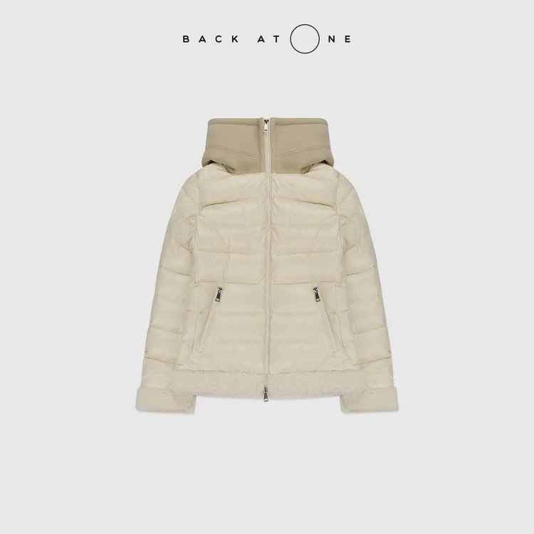 BACKATONE“羊脂白玉”蒙口美利奴连帽鹅绒服外套 BFF-1EC101E-K 