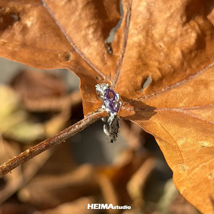 925银戒指 妹妹说紫色很有韵味~原创枯枝尾戒男女纯银小拇指戒子