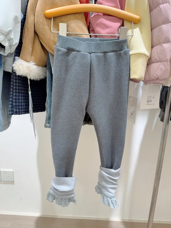 可爱属性拉满~086花边气质款灰色韩版秋冬女宝可爱灰色保暖打底裤