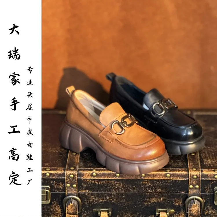 头层牛皮乐福鞋女2025年春季新款复古真皮时尚休闲百搭厚底单鞋女