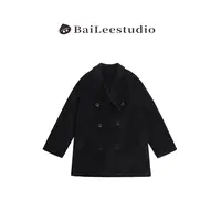 【柏栗良品】秋冬新品~经典版型净版中长款双面毛呢外套1801