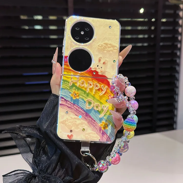 可爱彩虹兔子适用华为pocket2折叠手机壳彩虹手链pocketS手机壳