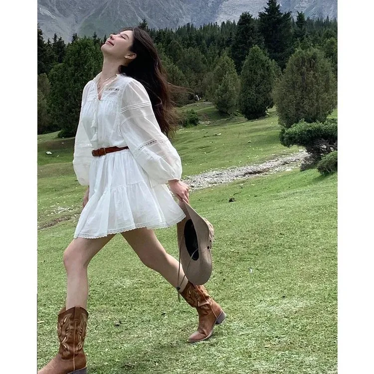FAV MARTHA舒适西部牛仔靴骑士靴中筒马丁靴切尔西靴长筒靴子女大