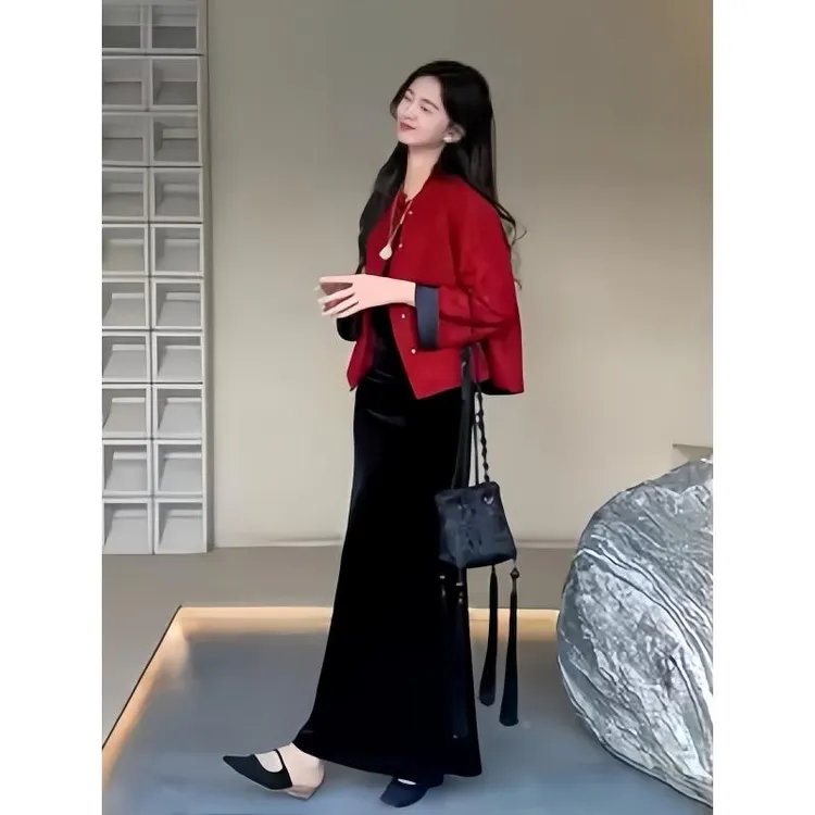 独特绝美小套装女2025年早秋新款今年流行新中式国风爆款红色外套