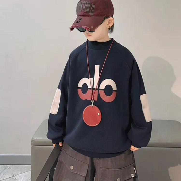 加绒——儿童保暖卫衣印花休闲纯色宽松男童卫衣字母常规中大童长袖