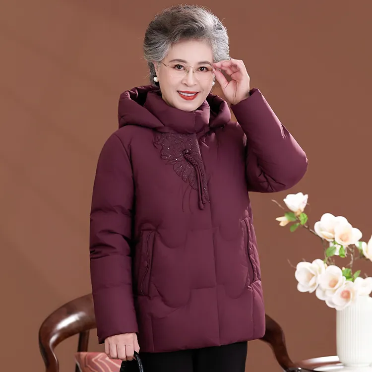 中老年羽绒服女短款中式加厚妈妈冬装60岁70老人奶奶太太冬季外套