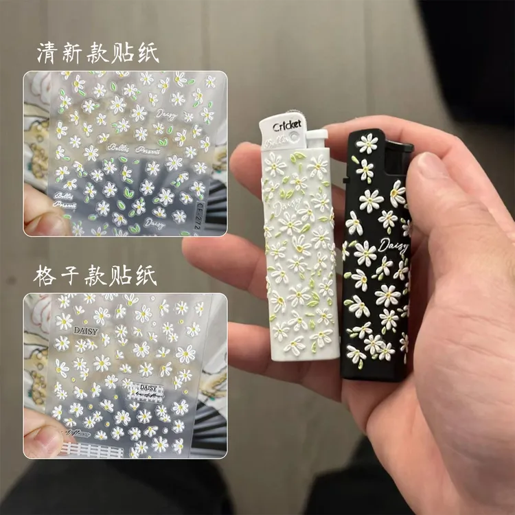 爆款cricket草蜢打火机贴纸小雏菊清新贴纸浮雕自贴凹凸感diy咕卡