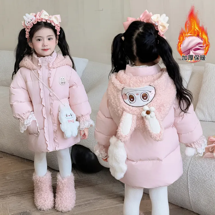 女童棉服卡通冬季新款儿童加厚中长款棉袄2025新款宝宝冬装外套潮