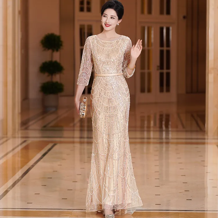 5976轻奢高级感主持人演出敬酒结婚绝美晚礼服喜妈妈高端婚宴礼服
