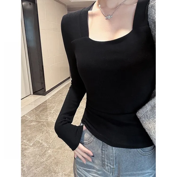 印像家【慕斯双面绒】显瘦气质打底衫女秋冬韩版百搭修身V领长袖T