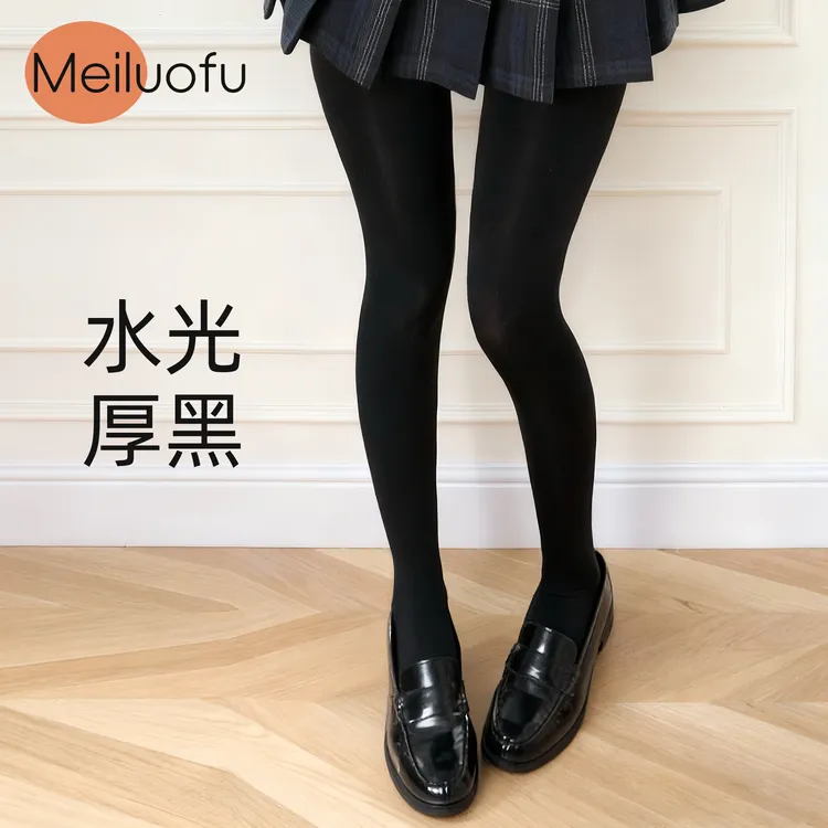 jk女厚黑美学水光袜微压显瘦冬季加绒动漫感黑色保暖高腰长筒袜裤