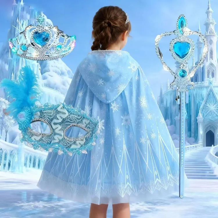 艾莎披风套装万圣节圣诞演出表演服女孩发光裙新年玩具生日礼物
