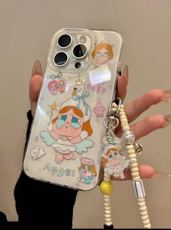梦幻闪粉魔法棒天鹅哭娃适用iphone16promax苹果15p防摔手机壳14p