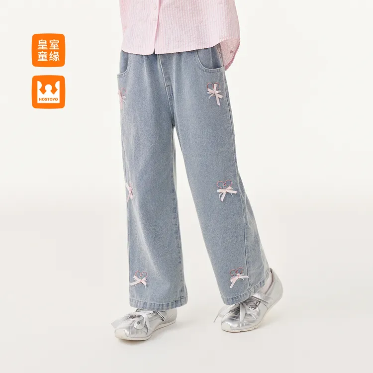 皇室童缘女童刺绣牛仔裤春秋新款儿童洋气裤子17780350002