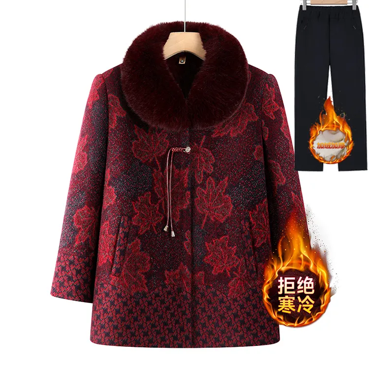 中老年女装老年人金貂毛领加绒加厚外套棉衣送妈妈婆婆奶奶外婆