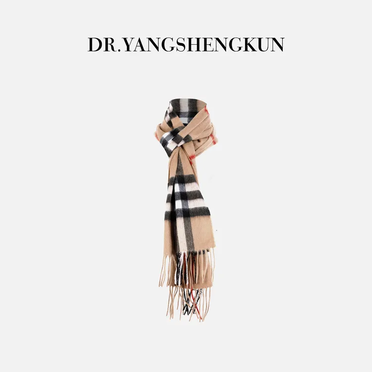 杨圣坤2025冬季新品100%羊绒格纹流苏保暖围巾披肩ES25102215