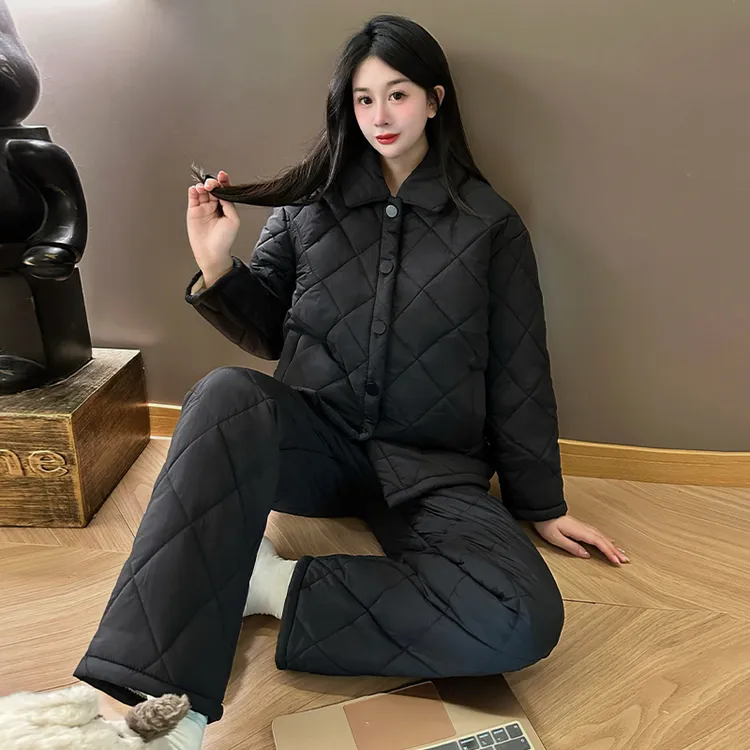 睡衣女2025新款三层夹棉冬季珊瑚绒加绒加厚套装保暖女士家居服女