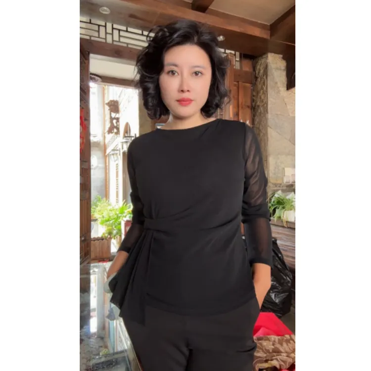【乔奶奶专属】秋季新款圆领修身长袖洋气T恤女百搭纯欲风显瘦小衫